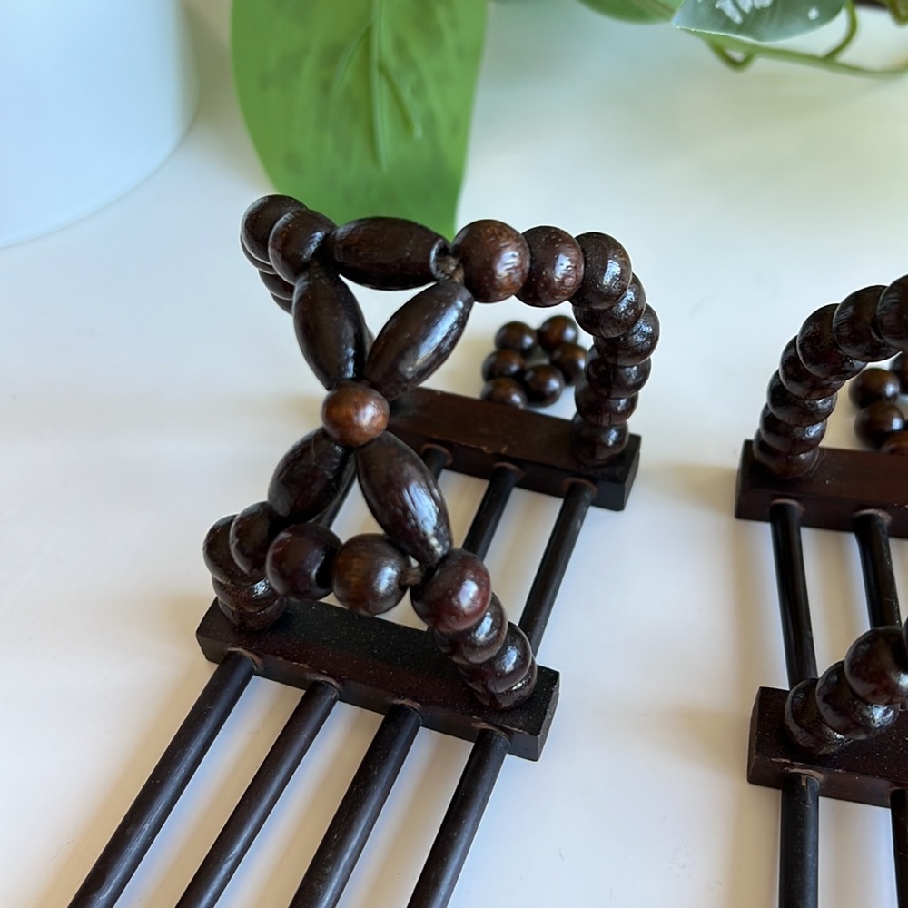 Vintage Wood Bead Hanging Plant Holders Pair - Picture 10 of 15